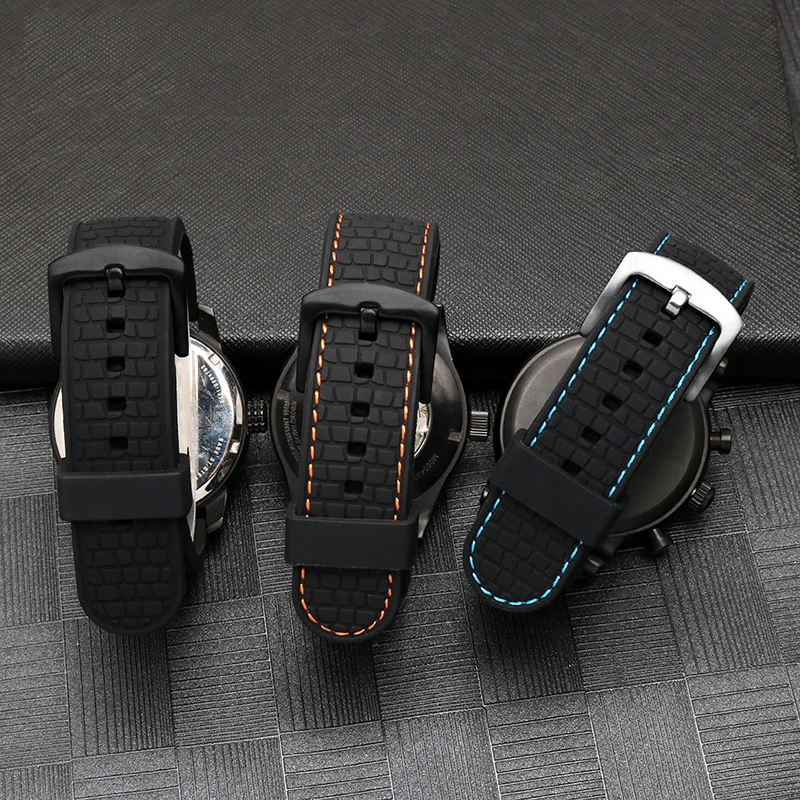 Силиконовый Спортивный Ремешок Для Часов Унисекс Черный Оранжевый Резиновый