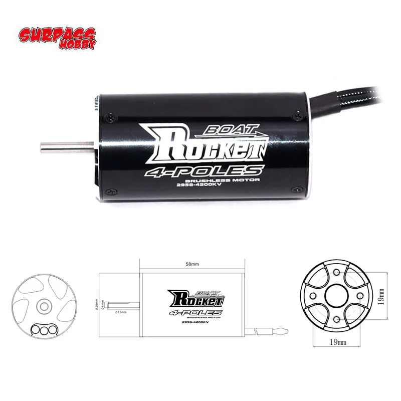 SurpassHobby Rocket 2958 4200KV Бесколлекторный двигатель для радиоуправляемой лодки 600-800 мм