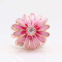 amas 100 authentic 925 sterling silver rose gold pink daisy flowers beads fit original bracelet pendant diy jewelry charms gift