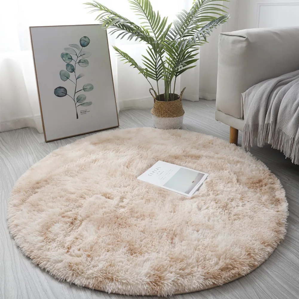 

40/60cm Small Round Shaggy Rug Colorful Tie Dye Print Anti-Skid Rugs Living Room Bedroom Carpet Soft Fluffy Floor Mat Winter