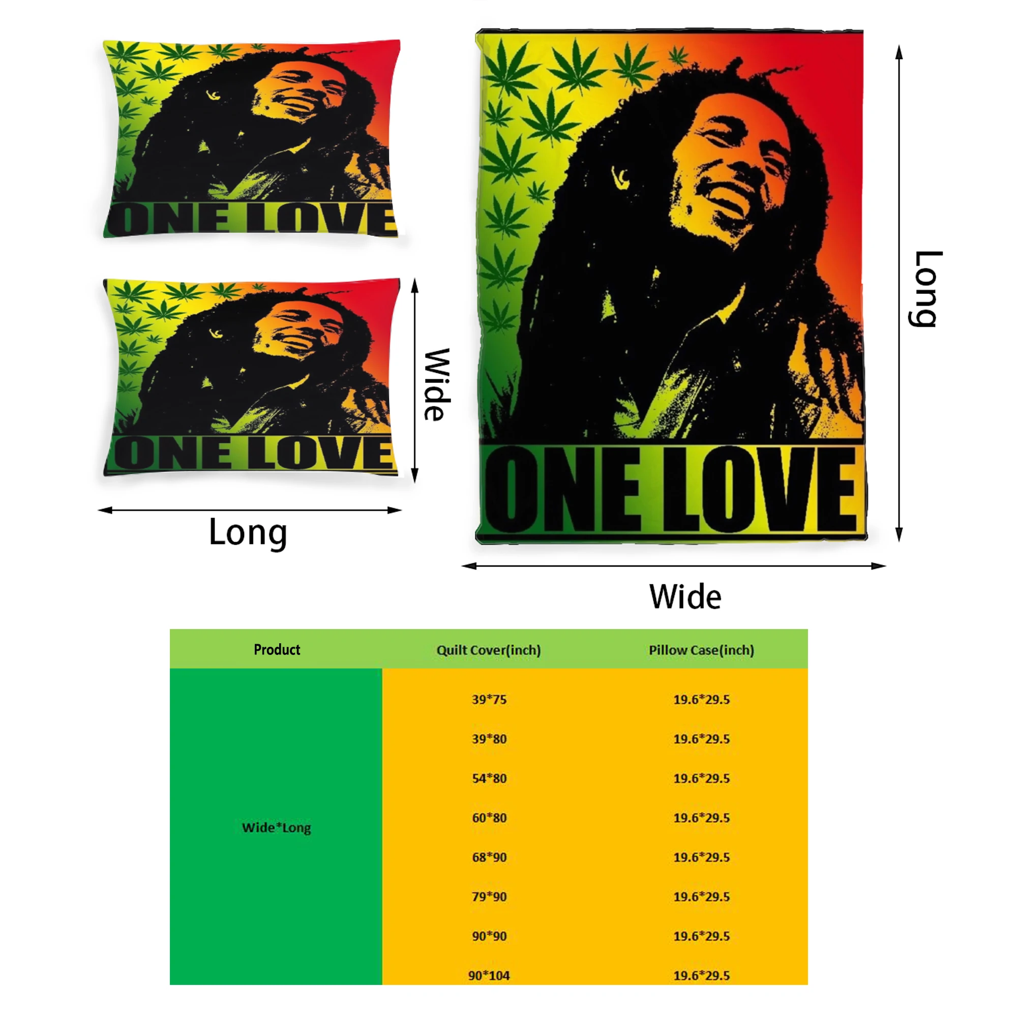 

Bob Marley Graphic Printed Bedding Set Pattern Printing Polyester Quilt Cover Set 3 Pieces Quilt Cover Pillow Cover Set
