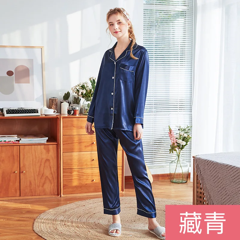 Новая Летняя шелковая пижама для сна Женский костюм из рубашки и брюк комплекты