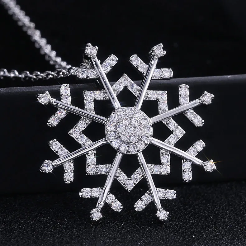 

Fashion Big AAA Zircon Snowflake Pendant Neckace for Women Gift 925 Sterling Silver 45cm Box Chain Choker Collares Jewelry