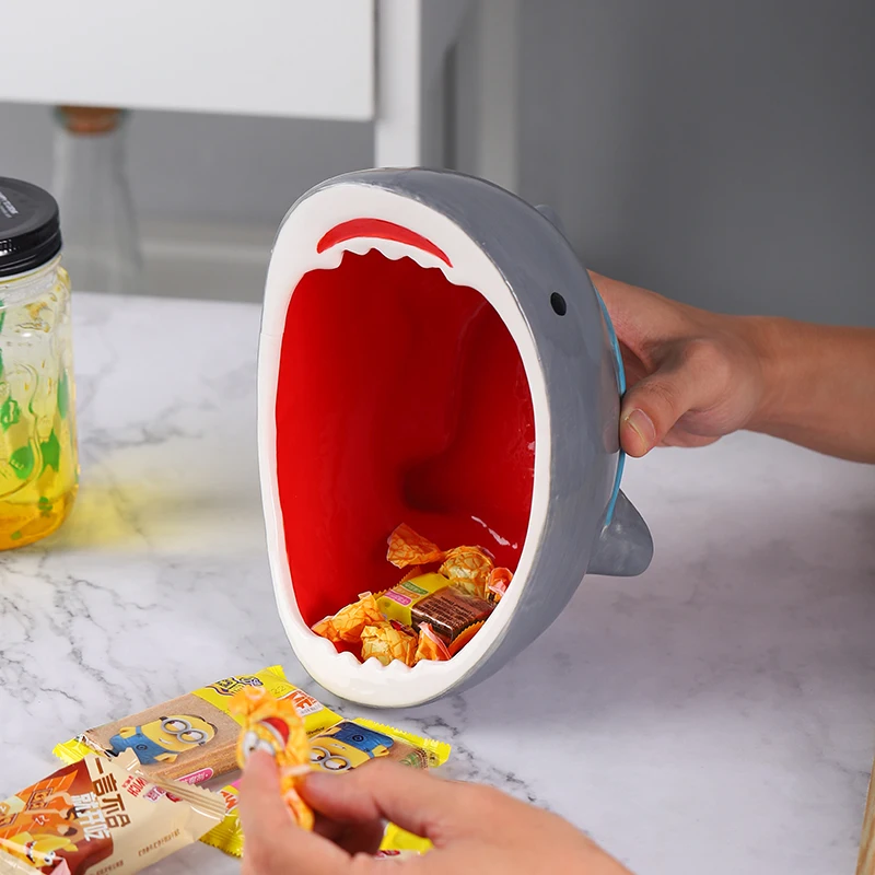 Cuenco de cer&aacute;mica con dise&ntilde;o de tibur&oacute;n para el hogar, recipiente grande de cer&aacute;mica con personalidad creativa, caja de almacenamiento de aperitivos, fruta, dibujos animados-3