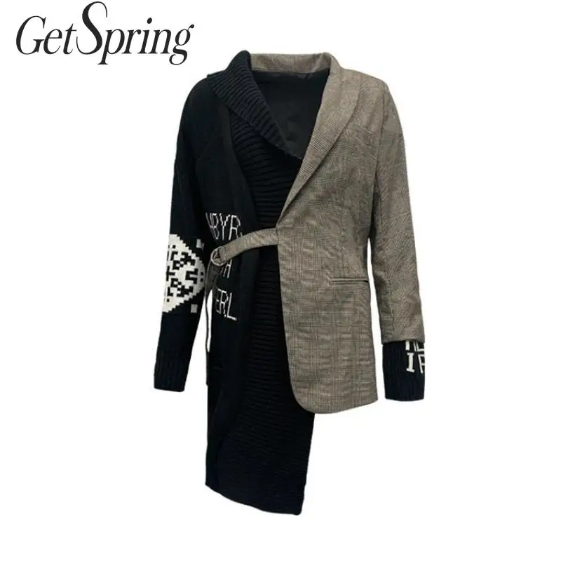 Женский клетчатый Блейзер GetSpring Свободный Длинный блейзер с длинным рукавом и