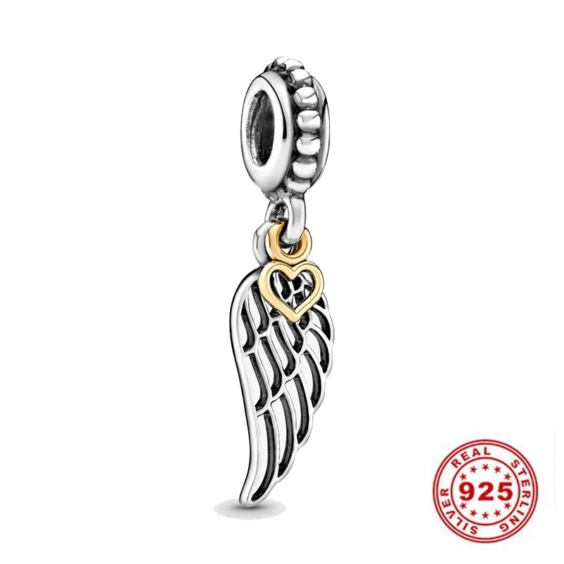 

Hot Sale 925 Sterling Silver Charms Angel Wing And Heart Dangle Charm Fit Original Pandora Bracelet Silver 925 Jewelry