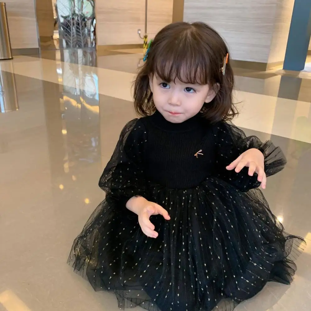 

Kids Clothes Girl Dress New Girl Baby Net Gauze Dress Children's Long-Sleeved Cotton Dress Small Baby Dress for 6M 8M 9M 12M