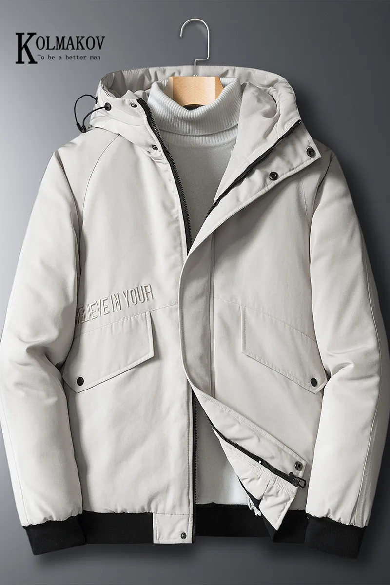 

KOLMAKOV Men's Winter Style Padded Jacket Long - Sleeved Hooded Casual Trim In Solid Color Cotton Male 2 Color Size M-4XL