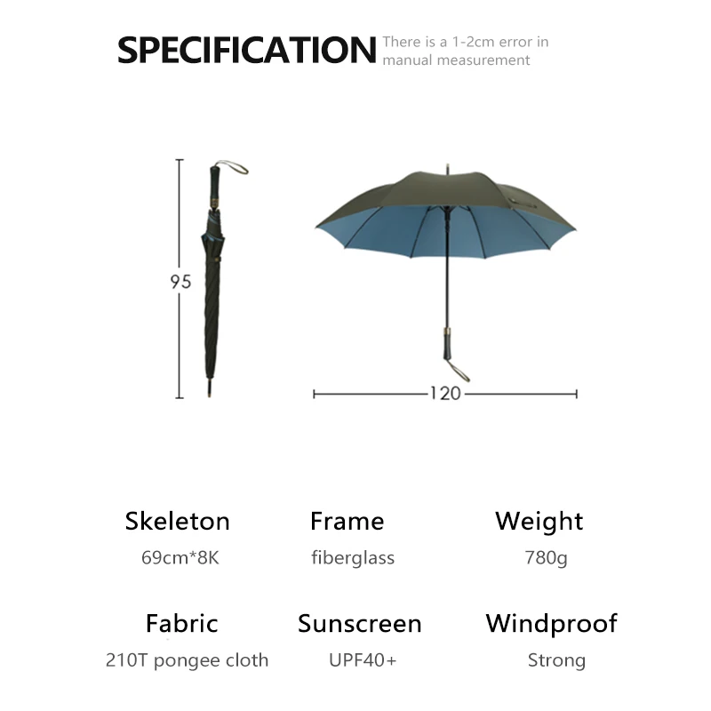 

Parachase 120cm Big Long Umbrella Men Business Double Layer Windprooof Umbrella Rain Women Leather Cover Golf Umbrella Outdoor