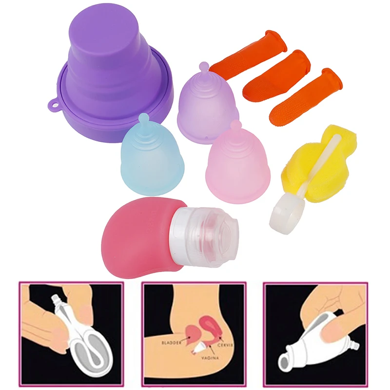 

1 Set Silicone Menstrual Cup Feminine Hygiene Menstrual Period Reusable Vaginal Cups With Cleaning Brush Bag