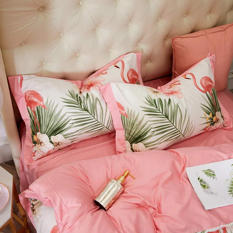 Роскошный комплект постельного белья из 4 предметов белый и розовый Фламинго