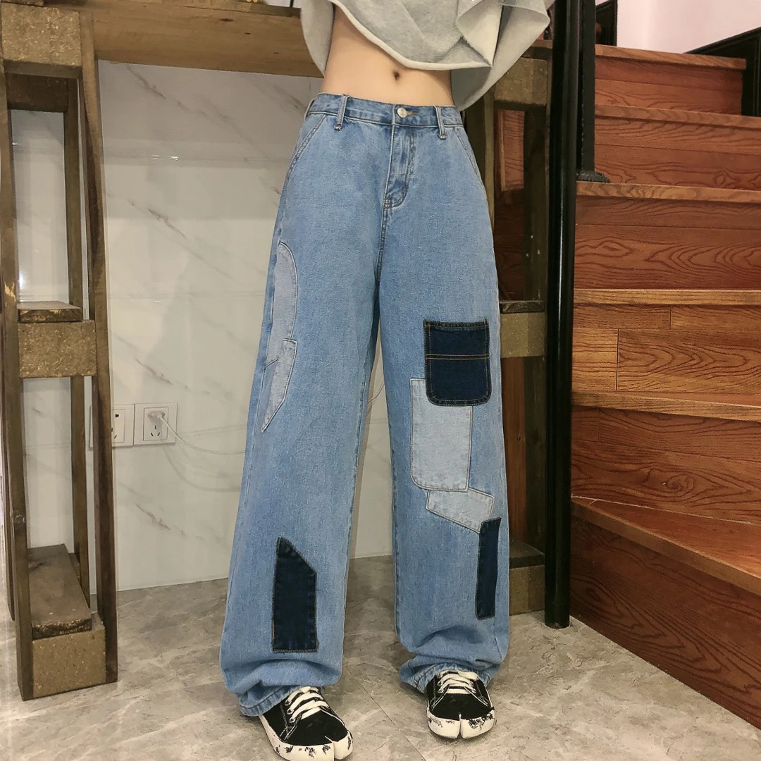 Женские прямые джинсы трубы в гонконгском стиле свободные тонкие с высокой