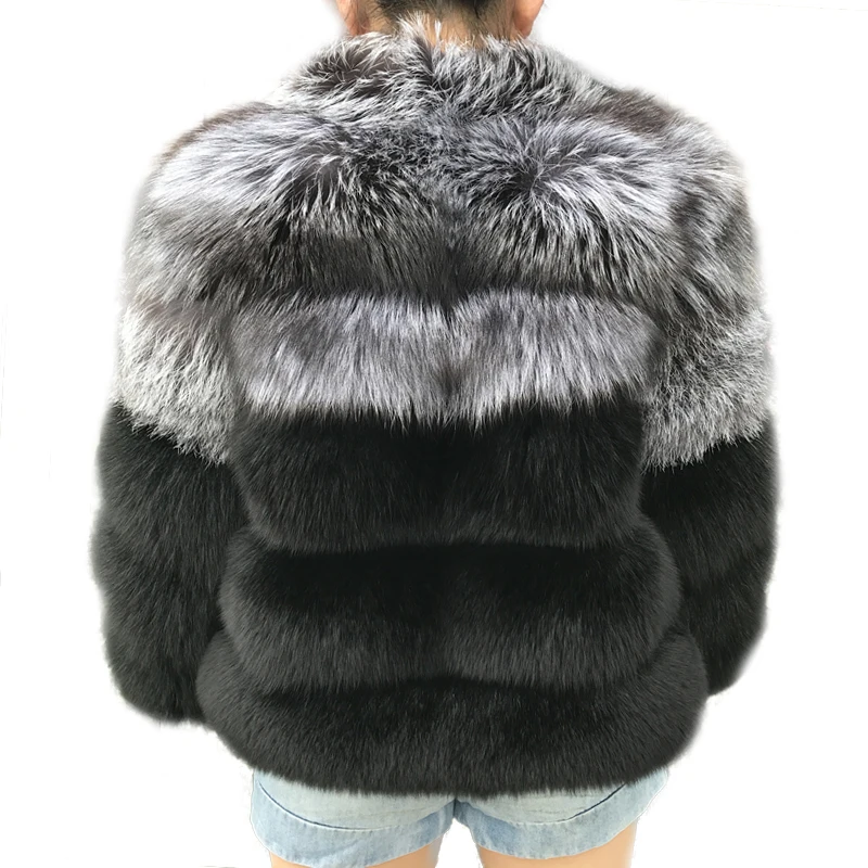 Шуба из натурального Лисьего меха женская зимняя Толстая серебристой лисы