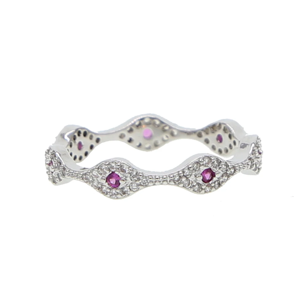 Red Green Blue Eye cute lovely turkish evil eye link engagement band silver cz finger rings stacking ring