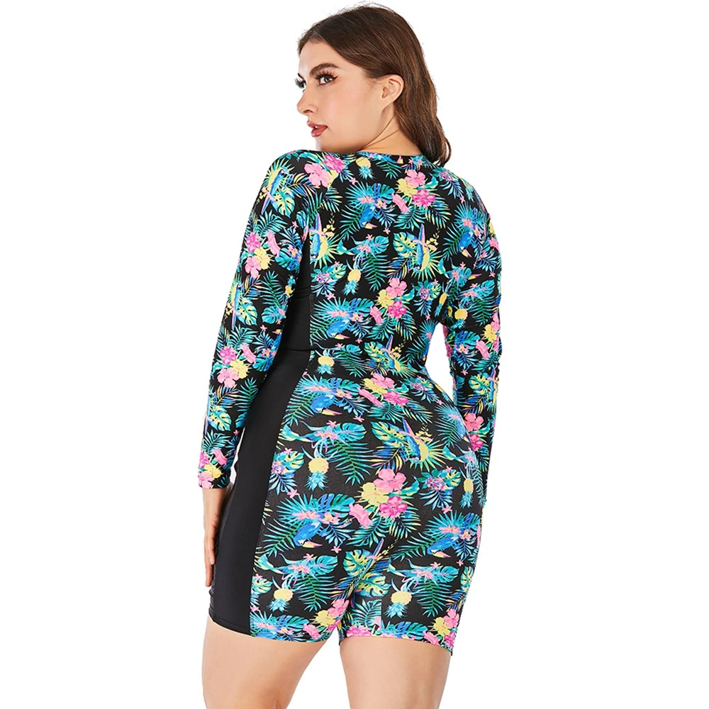 Print Floral One Piece Swimsuit Women Swimwear Long Sleeve Female Bathing Suit Surfing Bodysuit Large Size Swim Wear Beachwear