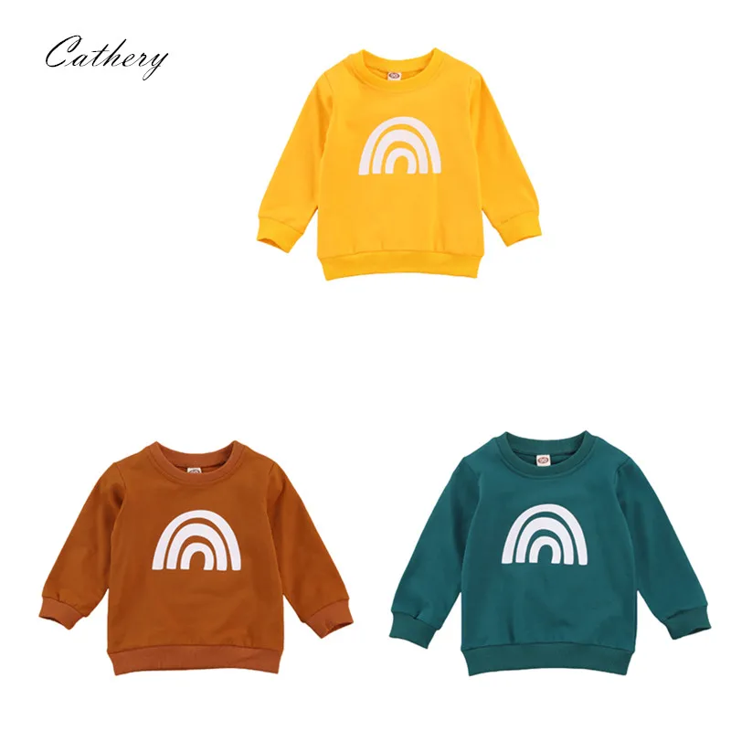 Осенние зимние наряды для маленьких мальчиков и девочек пуловер с радугой свитер