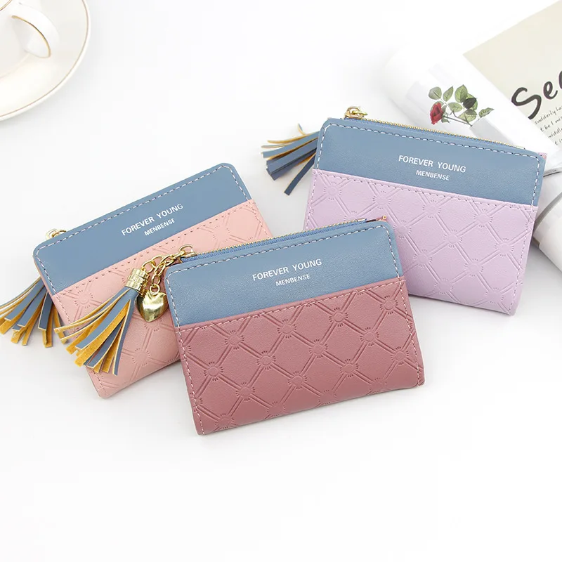 

2020 Cute Small Women Wallet Patchwork Leather Ladies Purse Korean Fashion Womens Wallets for ID Bank Card Change Clutch Bag New