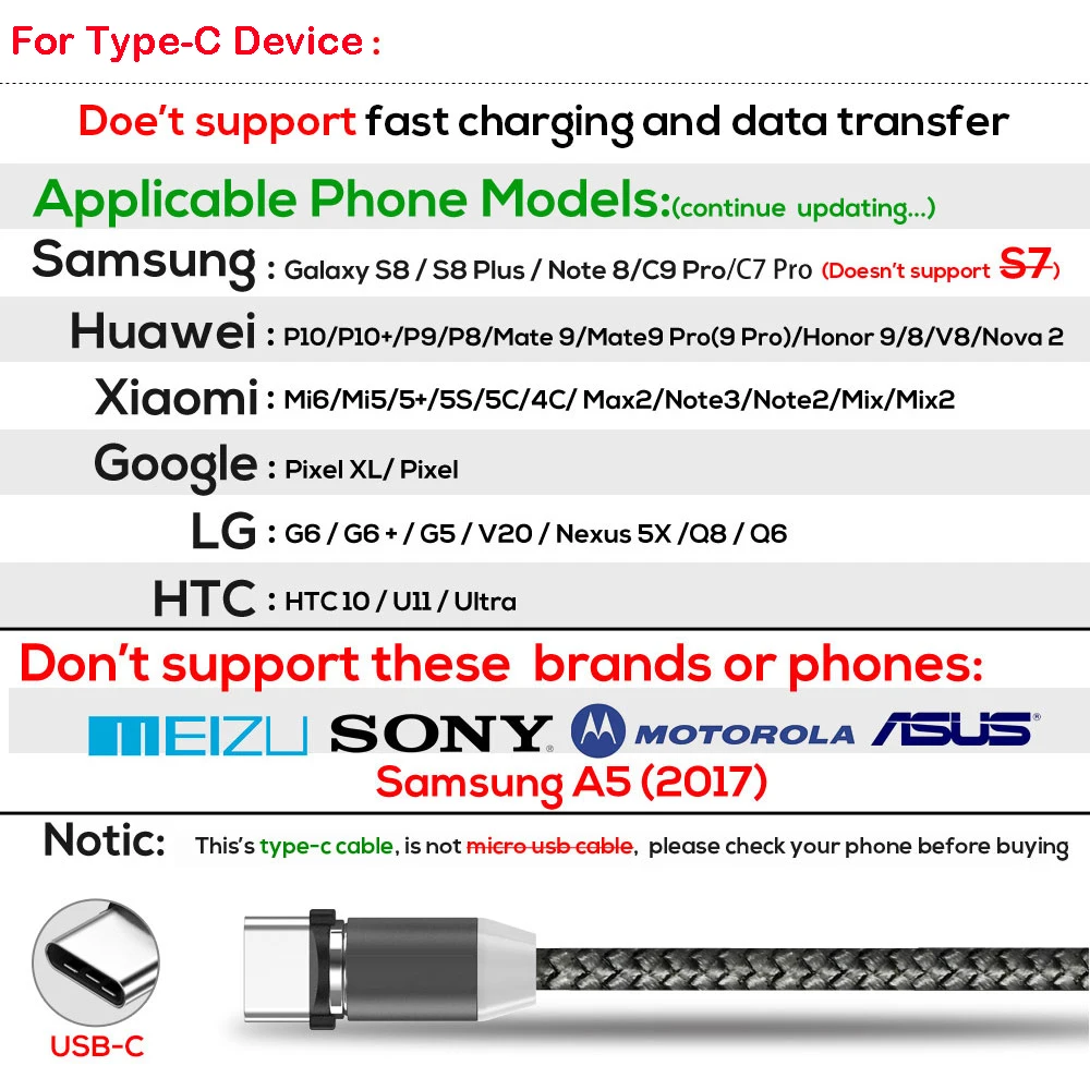 1M LED Magnetic Fast Charging Cable For iPhone XR XS MAX X 8 7 6S Plus Micro USB Type-C Phone Charger Wire | Мобильные телефоны и