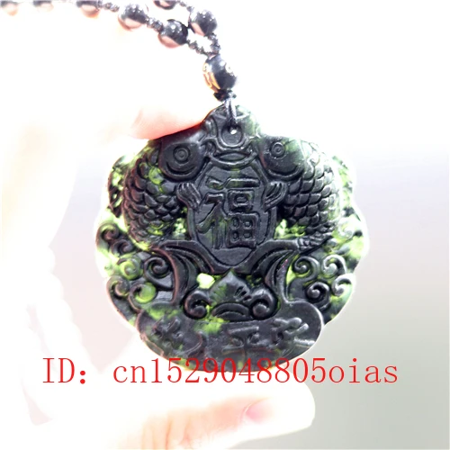 Natural Black Green Chinese Jade Fish Pendant Obsidian Pisces Necklace Charm Jewelry Accessories Carved Amulet Gifts for Men | Украшения и