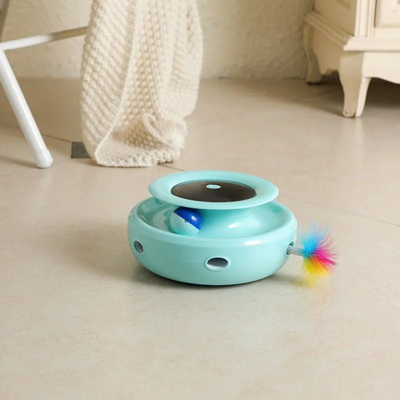 

Electric Cat Toy Smart Teasing Stick Feather Spinning Turntable Cat Catching Mouse Donut Automatic Turntable Cat Toy Creative