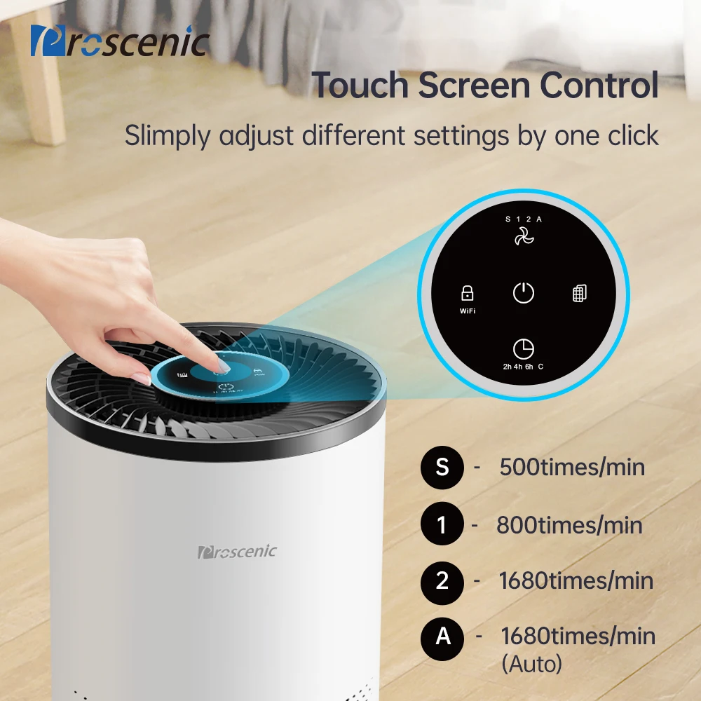 Очиститель воздуха Proscenic A8 Smart WiFi с HEPA фильтром H13 площадь 430 кв. для пыльцы Dander Smoke Ft