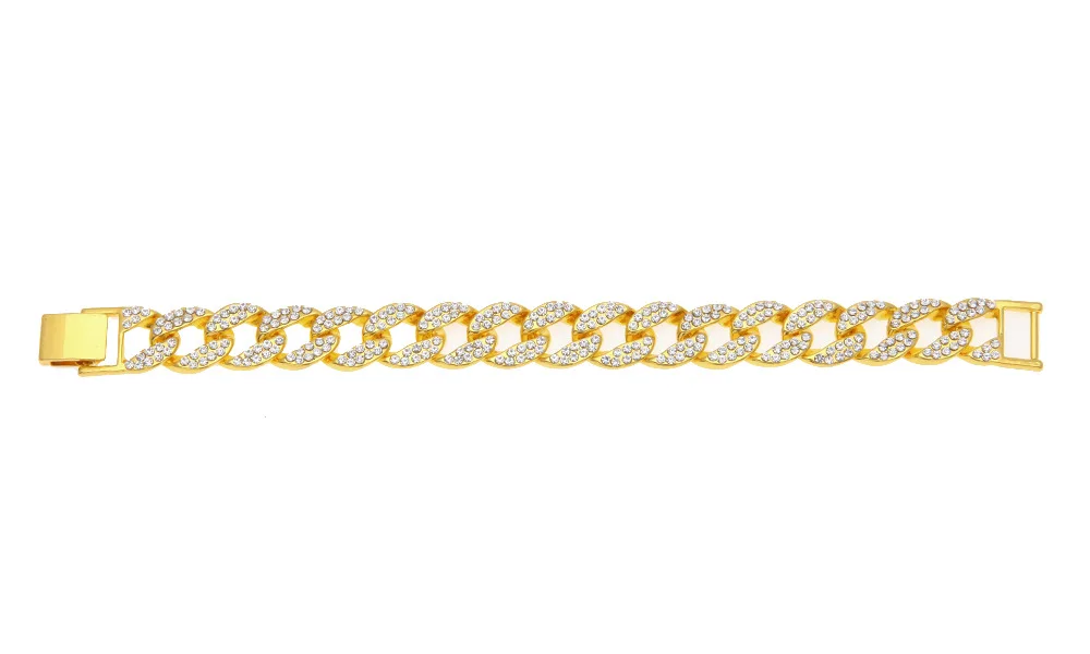 Iced Out 15 мм для женщин Bling полный горный хрусталь США кубинская звено цепи хип хоп браслет золотые серебряные браслеты ювелирные изделия для мужчин