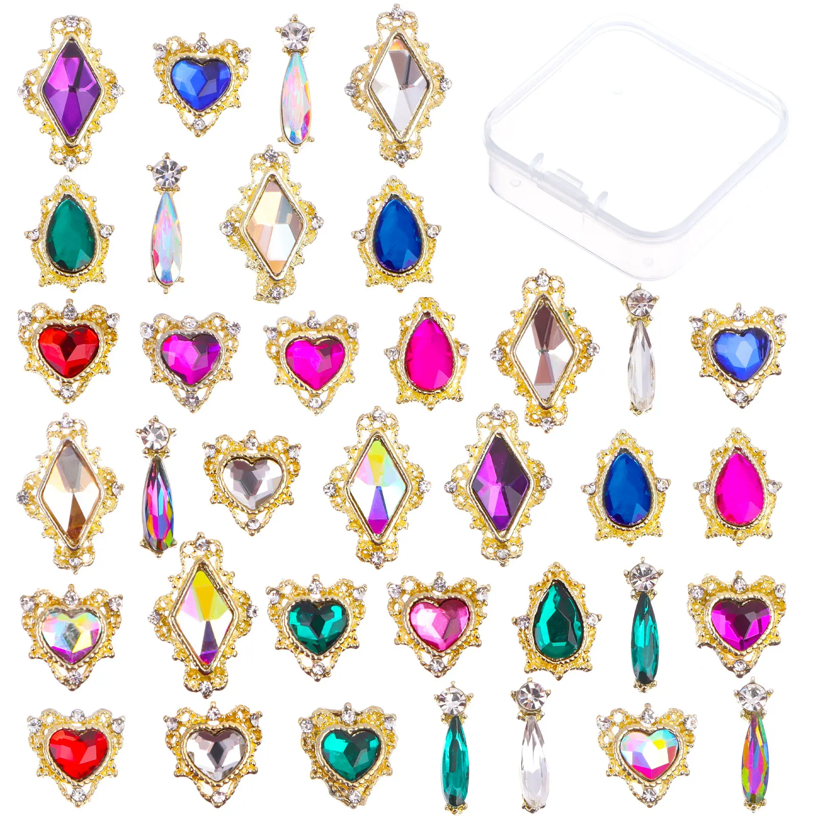 

36 Pcs 3D Crystals Nail Charms 3D Heart Shape Rhinestones Nail Art Mix Sizes Nail Art Decors Making DIY Accessories