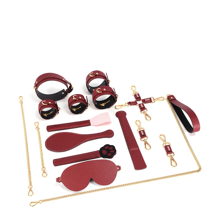 Набор для БДСМ из натуральной кожи 10 шт. интимные игрушки наручники манжеты на