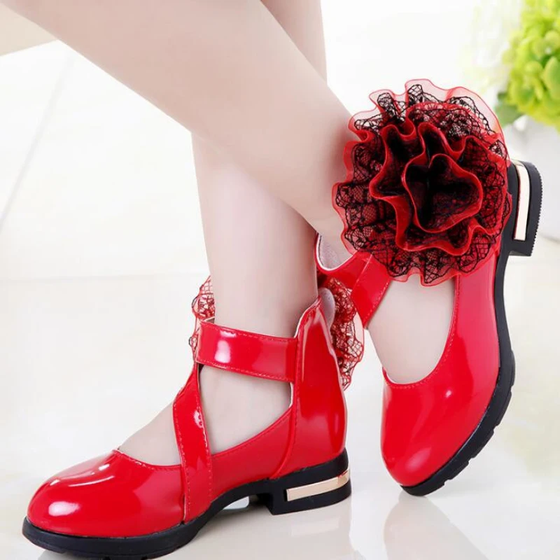 Детская обувь для шоу кожаные туфли с цветами девочек модельные больших детей