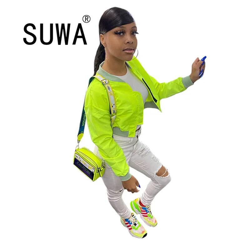 Женская винтажная куртка с длинным рукавом зеленая неоновая повседневная