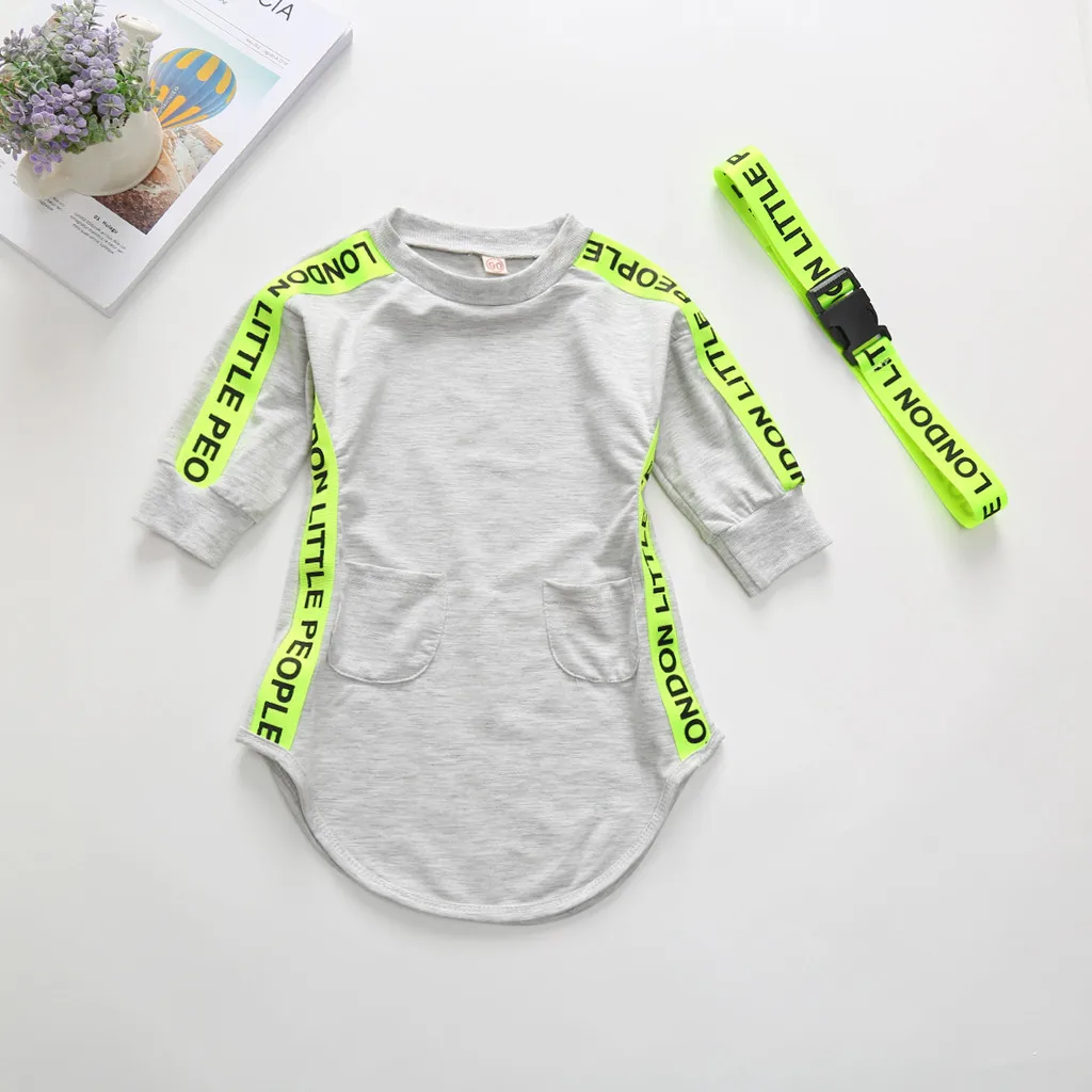 Платье для маленьких девочек комплект одежды с буквенным принтом и карманами на