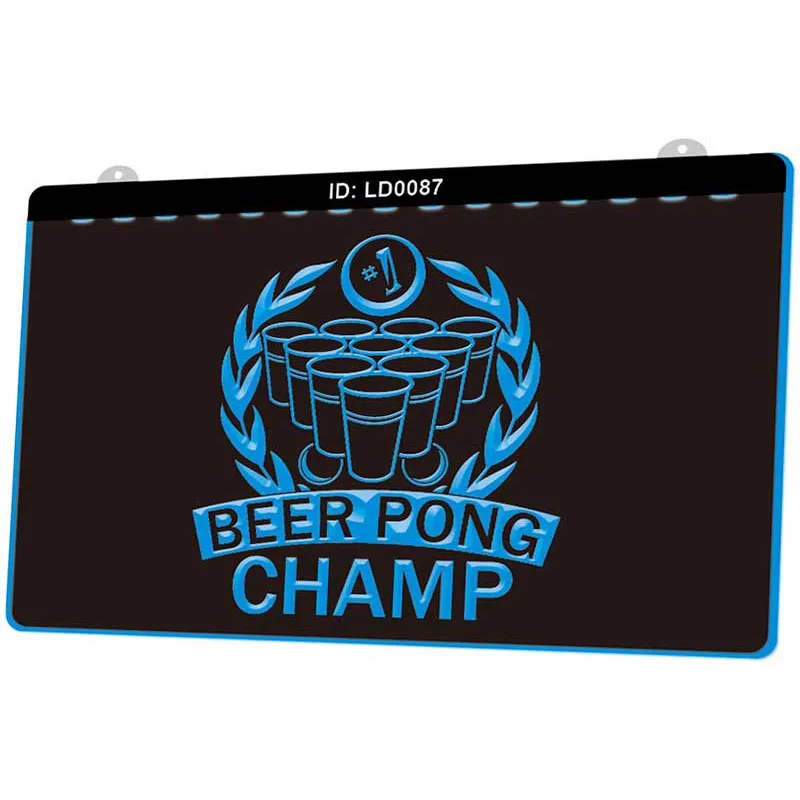 LD0087 Beer pong champ новый 3D гравировальный светодиодный световой знак несколько цветов