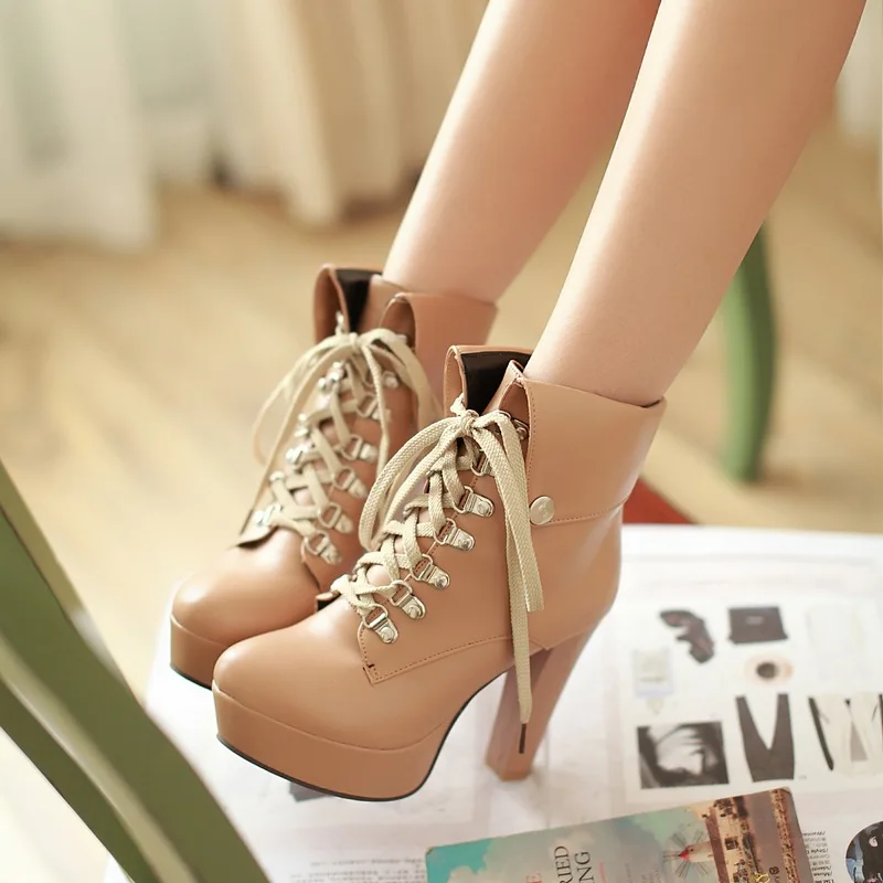 Осенне-зимние женские ботинки на толстом каблуке пикантные водонепроницаемые