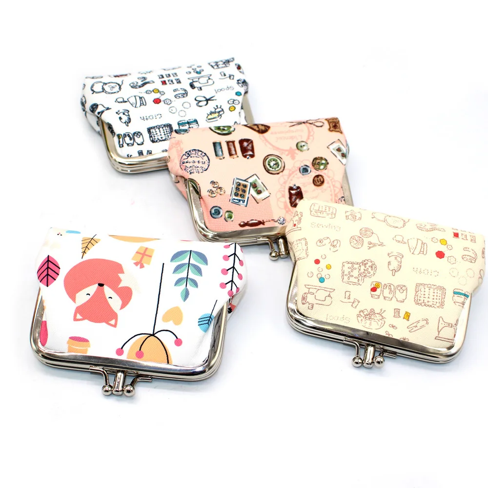 

Women Cute Coin Purse Canvas Graffiti Small Wallet Girls Change Double Pocket Pouch Hasp Keys Bag Metal Bar Opening New