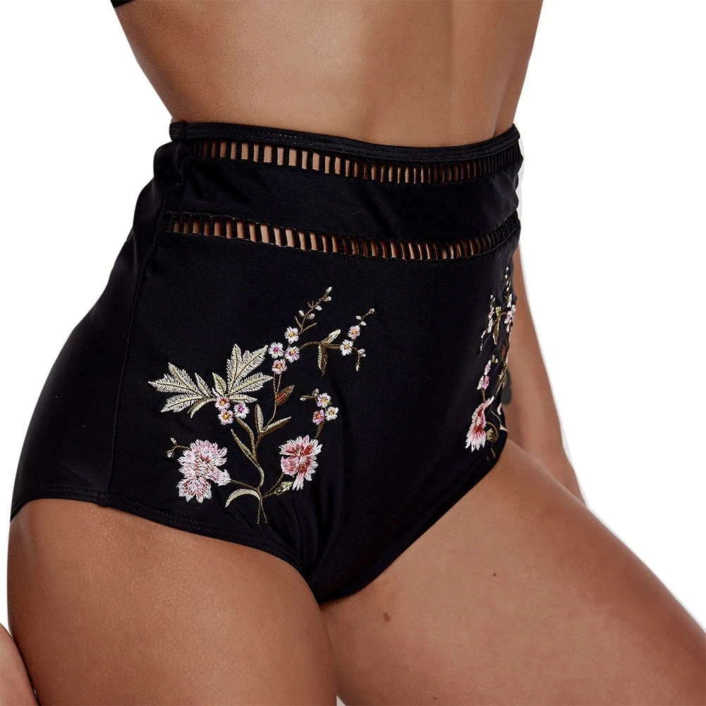 Женское бикини пуш-ап танкини Цветочная вышивка высокая талия купальник для