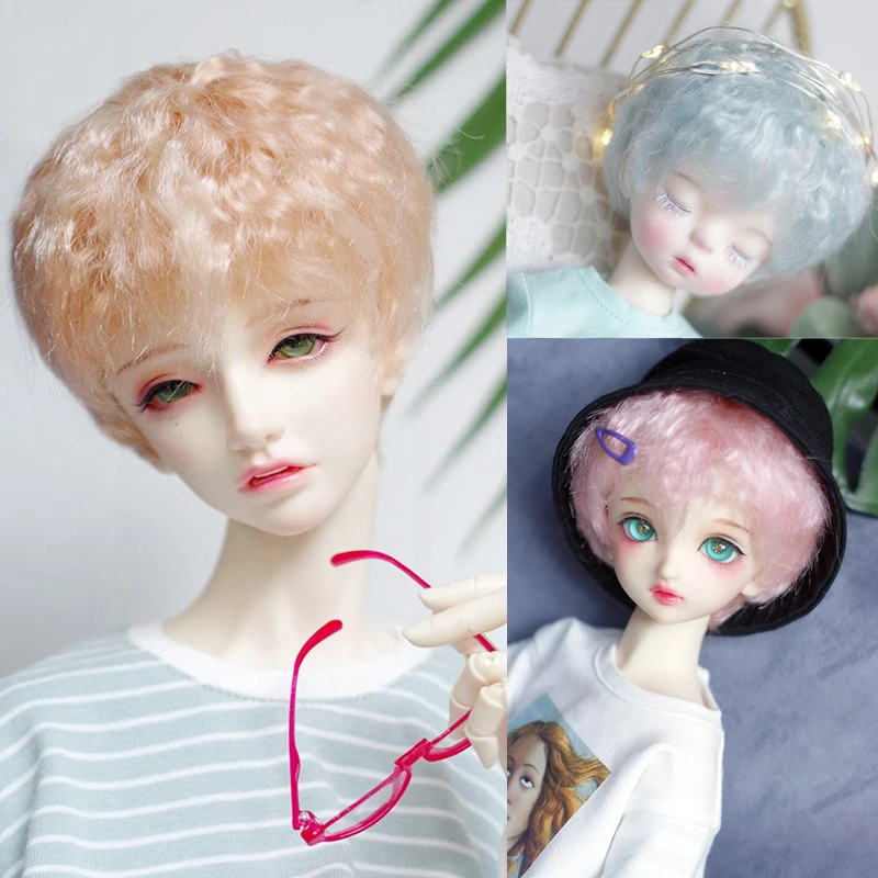

D03-P598 children toy BJD DD SD MSD 1/6 1/4 1/3 doll's Photo props Accessoriess Pink blue short hair curls 1pcs