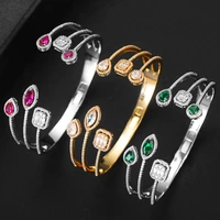 charm original design stackable bangle cuff for women wedding cubic zircon crystal dubai bracelet party jewelry