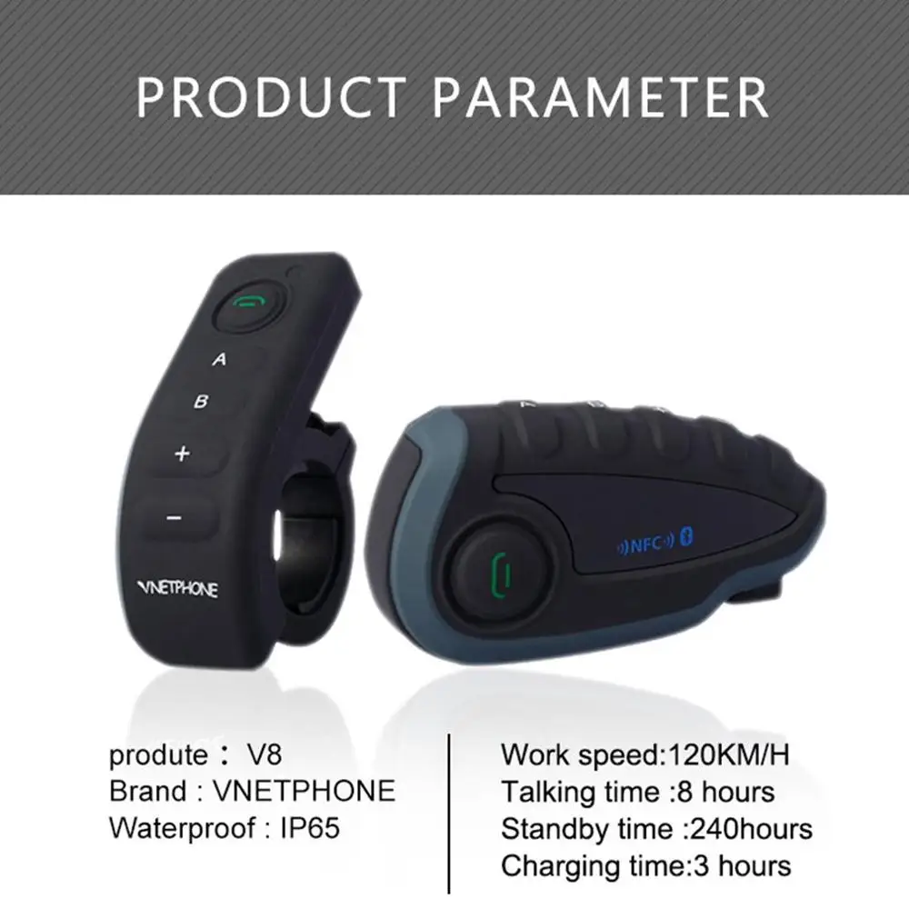 Bluetooth интерком для мотоциклетного шлема Vnetphone V8 100% м|Наушники шлемов| |