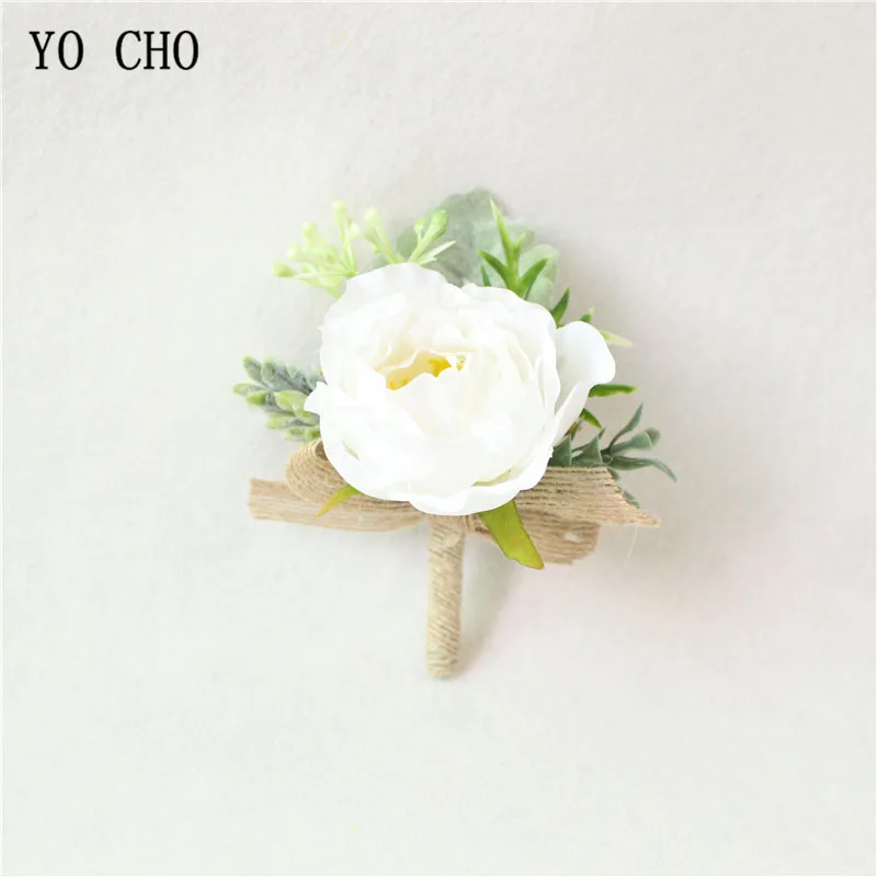 boutonniere-B Йо Чо искусственный цветок Мужская бутоньерка, жених бутоньерка Buttonhole свадебный цветок на запястье Шелковая Роза украшение для свадьбы аксессуары для планировщика - Цвет: boutonniere-B