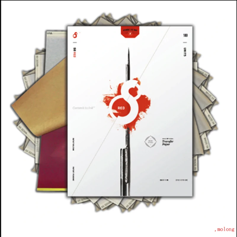 Термальная бумага для татуировок 100 листов красная копировальная размер А4