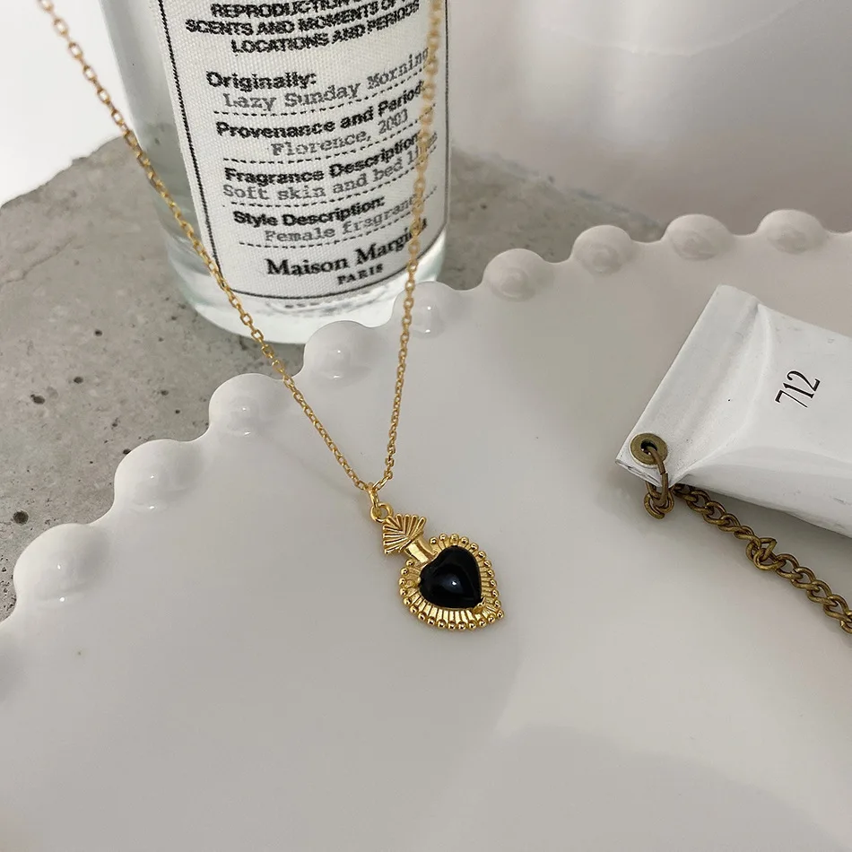 

Fashion 925 Sterling Silver Necklace Gold Love Black Onyx Pendant Necklace For Women Silver 925 Fine Jewelry Charms