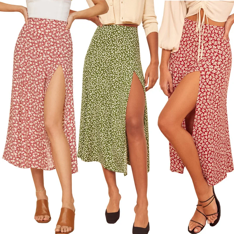 

Women Skirt Wraps Fashion Casual Split Beach Long Ladies Leopard Flower Skirts Printed High Waist Female Side Open Summer Skirt