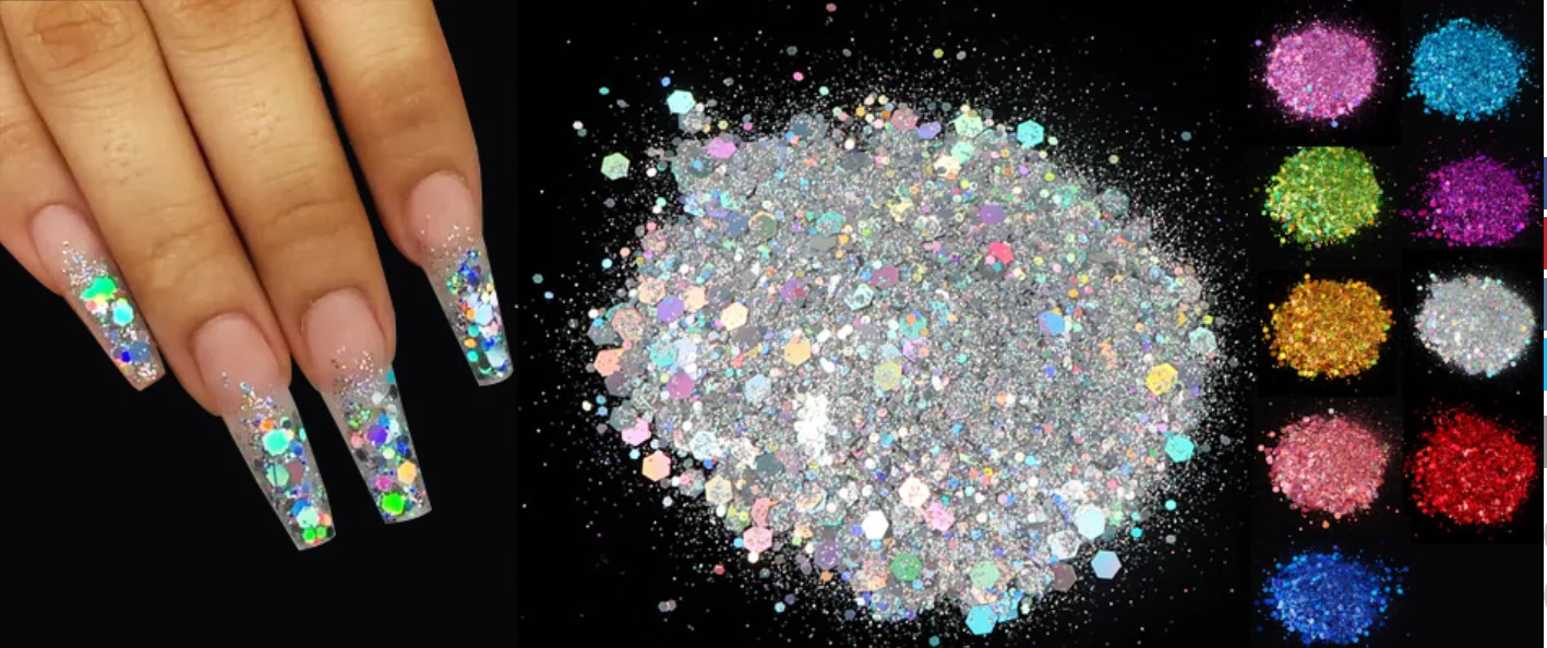 

10g/bag Mixed Nail Chunky Glitter Sequins Holographic Hexagon Shape Sparkly Nail Art Flakes 3D Decor Gel Polish Accossories