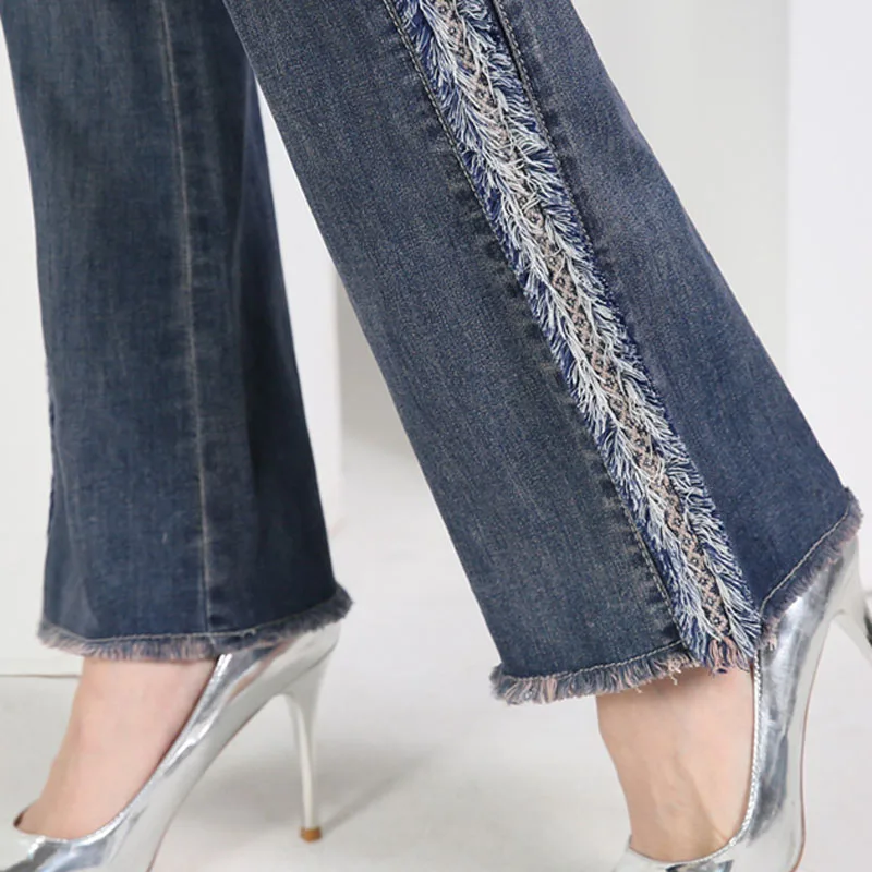 Женские эластичные узкие необработанные джинсы FERZIGE красивые расклешенные брюки