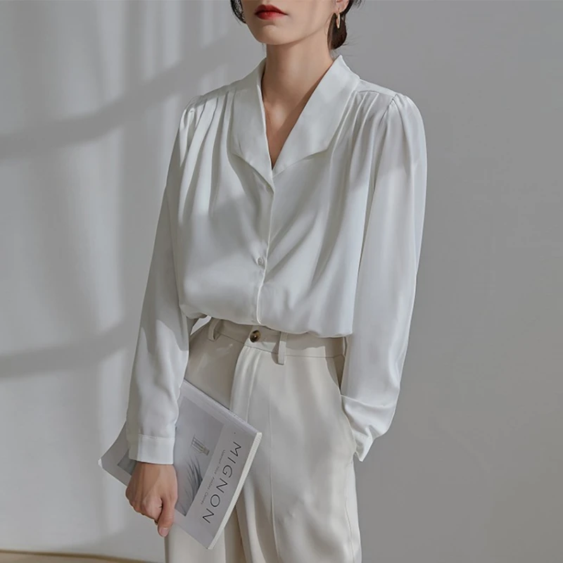 

Fashionable Solid Color Women Blouses 2022 New Turn Down Collar Leisure Ladies Shirts Spring Autumn Single Breasted Female Tops