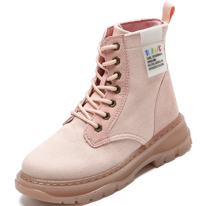 D01 Pink WeiDeng/женские ботильоны; модные уличные зимние ботинки из натуральной кожи на шнуровке; классические военные ботинки; Повседневная обувь в стиле панк с высоким берцем - Цвет: D01 Pink