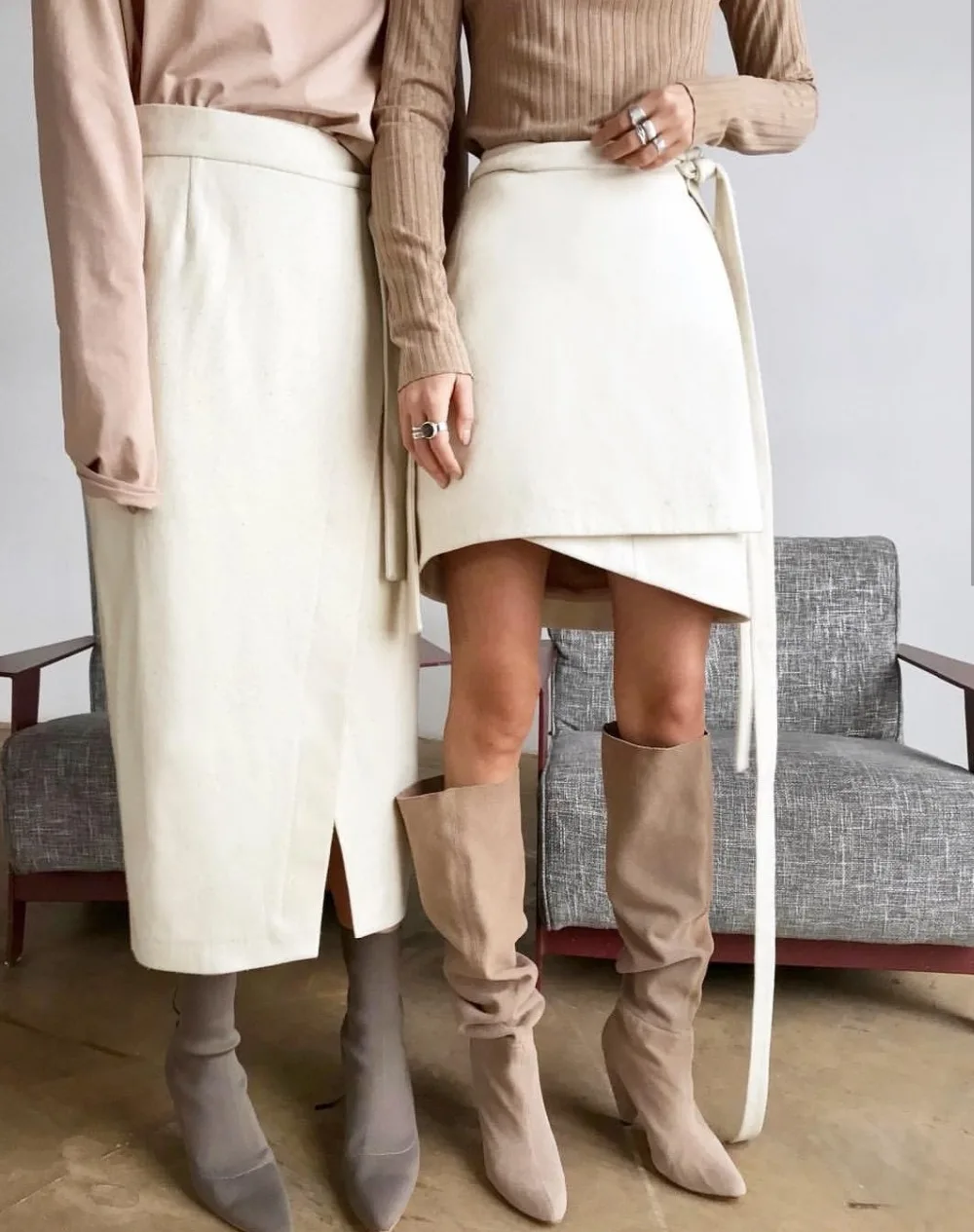 Sexy Elegant Split Hem Skirt Women Office Ladies Mid-culf Suede Long Skirt Women Autumn Winter Lace Up Bandage Skirts Khaki