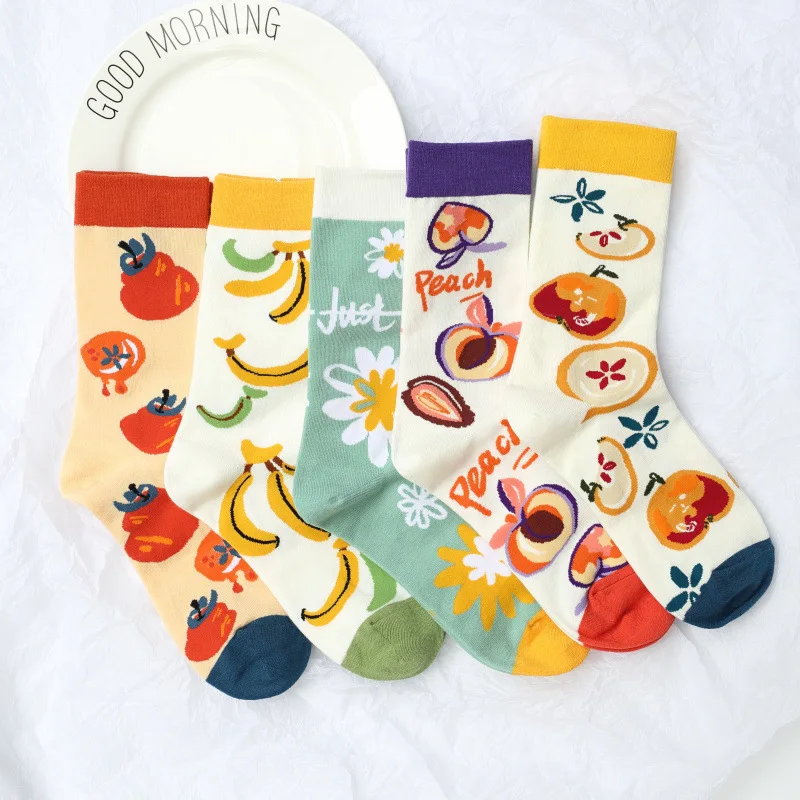 

PEONFLY милые забавные носки с принтом фруктов женские корейские счастливые носки банан груша хип-хоп уличные Харадзюку скейтборд рождественс...
