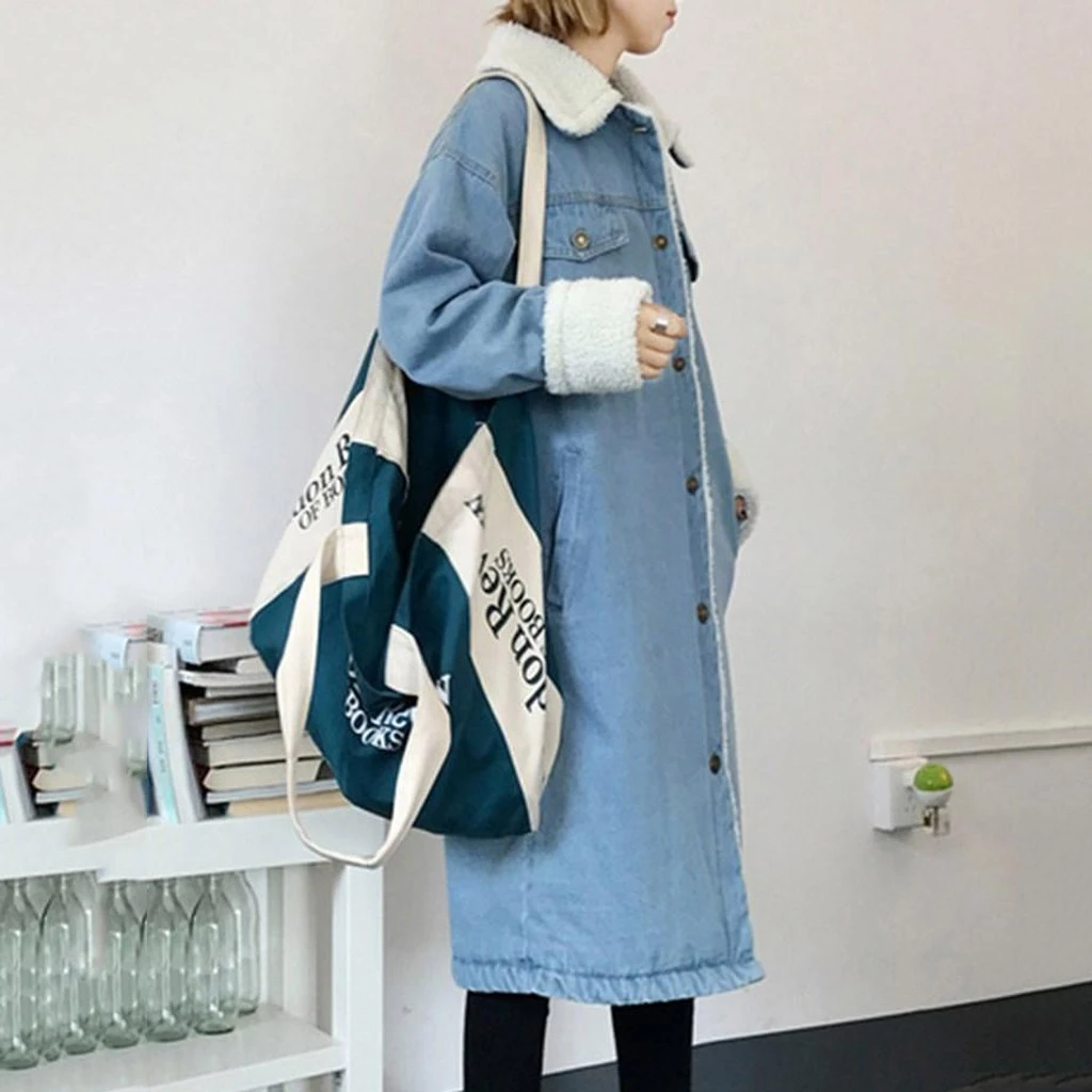 Женская теплая джинсовая куртка CHAMSGEND осенне-зимняя свободная кашемировая