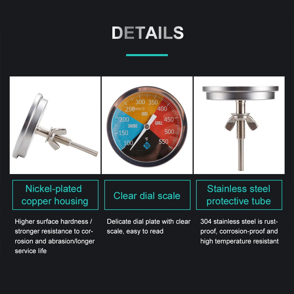 

Stainless Steel Thermometer Bi-Metal Thermometer Dial Thermometer 100~550 for Grill Barbecue Smoker Oven